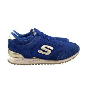 SKECHERS Women's 8 Blue Suede Gold Heel Skater Casual Lace Up Sneakers